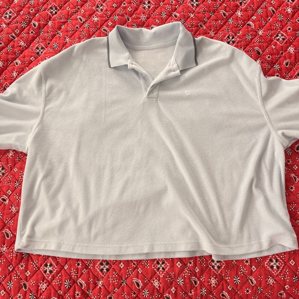 Lululemon Cotton Terry Relaxed-Fit Long Sleeve Polo Shirt Light Gray Size XL